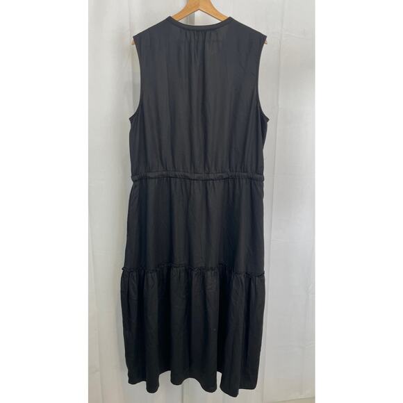 LANDS' END Tiered Midi Dress Sleeveless V Neck Lyocell Black Size 2XL XXL - Picture 2 of 8